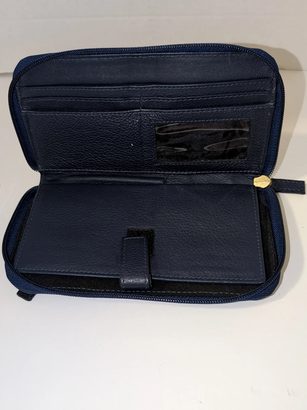 Navy Blue Zip Around Continental Wallet Card Organizer